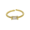 Adjustable 18k gold brass ring featuring rectangle step-cut stone and twisted band - April