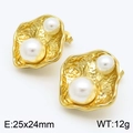 18k gold plated stainless steel lava flower earrings with elegant white pearls - Irregular Lava Wave Design (KE115491-SP)