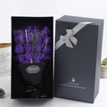 Detail of 18 purple soap roses in a black gift box with elegant decorative ribbons - 18 Pcs/Black Box / Purple