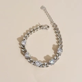 Silver-toned curb chain bracelet with heart-shaped clear zircons and lobster clasp - Silver + White Heart (APS960)