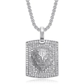 Iced out hip hop lion head pendant necklace in silver plated stainless steel with crystals - Lion Head Square Medal / Silver Color Single Pendant