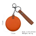 Mini orange leather folding compact mirror with silver keychain and brown strap detail - Large (7.3cm) / Dark Orange
