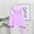 Plush purple coral fleece hooded baby towel with cute long-eared animal design - Purple Monkey
