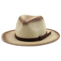 Detail of gradient woven straw fedora with embossed brown leather decorative band - M (56-58cm) / Light Beige to Brown Gradient (01)