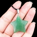Handheld green natural agate star pendant on a black woven necklace cord - 30mm Green Aventurine