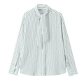 Vertical striped pussy-bow poplin shirt in green and red with long sleeves and front buttons - XS / Red Green Stripes