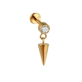 Titanium G23 labret stud met gouden kegelhanger en sprankelende zirkonsteen inleg - Kegel Hanger / Goud