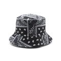 Retro-Fischerhut mit Paisley-Muster in Schwarz-Weiß, Streetwear-Stil mit verstärkter Krempe - M (56-58cm) / Schwarz