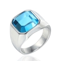 Anillo vintage de acero inoxidable con cristal azul claro cuadrado para hombre - US 7 / Silver Sky Blue Gemstone