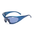 Y2K wraparound sports sunglasses in metallic blue finish with streamlined frame - Multicolor Gradient / Blue Frame / Blue Lens