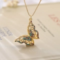 Exquisite gold-plated butterfly tree of life necklace with colorful zircon pavé crystals - Hollow Colorful Butterfly