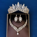 Luxurious bridal jewelry set with gold crown, necklace and earrings in a gift box - Gold Style (SET-J046G)