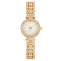 Elegant gold quartz watch for women with rhinestone bezel and metal link bracelet - Gold