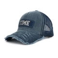 Vintage washed navy blue trucker hat with 1966 embroidery and breathable mesh - One Size Adjustable / Navy Blue