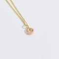 Gold chain necklace featuring a glossy pink enamel donut-shaped crab design pendant - Pink Donut