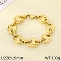 Pulsera de eslabones de acero inoxidable bañada en oro de 18k con cierre de nariz - 220mm x 19mm / Dorado