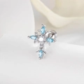 Zilveren kruis oorknopje met blauwe marquise zirkoon en veilige platte schroefsluiting - Lichtblauw