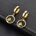 Elegant gold butterfly stud earrings with black round shell inlay in titanium steel - Gold Stud Earrings Black Shell