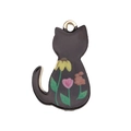 Ciondolo gatto in smalto nero con motivo floreale per gioielli fai-da-te - Silhouette di Gatto Nero (18948) / 1 Pezzo (25x16mm) / Nero