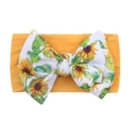 Infant yellow nylon headwrap with a large sunflower print bow in soft waffle fabric - Mustard Yellow Sunflower