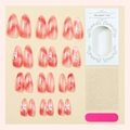 Almond red velvet gradient press-on nails with floral art and rhinestone accents - Boxed Style (XE-94-59) / 24 Pcs/Set