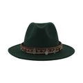 Detail of dark green felt fedora featuring ethnic woven band and retro metal charms - 58cm / Dark Green