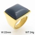 Gold-plated stainless steel ring featuring a 22mm wide blue rectangular stone inlay - Gold Black Gemstone Style (KR1088389-K)