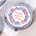 Compact metal makeup mirror with floral wreath and Happy Mother's Day print - Pink Blue Wreath Mother's Day
