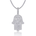Silver Hamsa Hand pendant with star design and tennis chain encrusted in moissanite - Star Hamsa Hand