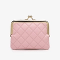 Pink quilted coin purse with gold clasp closure and diamond stitched pattern - Pink