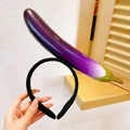 Funny purple eggplant plush headband for kids featuring a green stem and black band - Eggplant