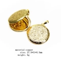 Detailed macro of open and closed floral pattern copper oval locket pendants in gold - Round Style 5