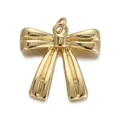 Polished 18K gold butterfly bow pendant charm with a glossy mirror finish on white background - Gold High Gloss Metal Bow(YSN007-08)