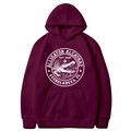 Men's retro maroon hoodie with Alligator Alcatraz circular graphic print and front pocket - Burgundy