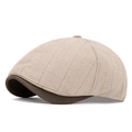 Klassische beige gestreifte Schiebermütze mit braunem Schirm für einen Vintage-Freizeitlook - Khaki