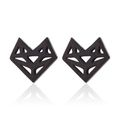 Vista frontal de pendientes de zorro origami geométricos huecos en acabado negro mate - Negro Mate