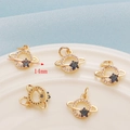 14K gold plated planet charms with blue star stone and white cubic zirconia for DIY jewelry - Style N Planet / Diameter 14mm
