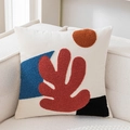 Abstract geometric pattern velvet cushion cover with colorful flocking embroidery on cream base - Coral