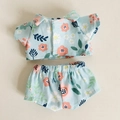 Blaues Blumen-Puppenoutfit mit Kurzarmhemd und Shorts für 17 cm große Plüschfiguren - Passend für 17cm Puppe / Grünes Feenhemd + Shorts / Hellblau Blumig
