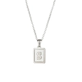 Minimalist silver rectangular necklace featuring a white shell letter S pendant - Letter S