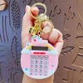 Pink unicorn calculator keychain with golden ring and bell accessory for bags - Unicorn Computer - Pink