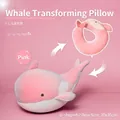 2-in-1 pink whale plush toy transforming into a U-shaped travel neck pillow for office napping - Pink Whale / Single Bag