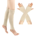 Detailed knit texture of apricot leg warmers and arm sleeves set with ribbed pattern - Small Size / Beige