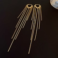 Vintage style gold heart earrings with elegant long hanging chain tassels on black background - Gold Heart Long Tassel (49#)