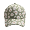 Women's baseball cap with fresh green daisy floral print and curved brim for sun protection - Matcha Green Daisy