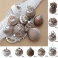 Set palline di Natale champagne in velluto con perle e paillettes da 10 cm e 8 cm di diametro - 23 Nuovo Champagne Modello A Confezione da 8 / 10cm/8cm