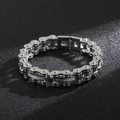 Detail of silver stainless steel motorcycle chain bracelet with central cable inlay - Silver/Steel Color (KB123288-KFC)