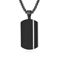 Minimalistische schwarze Militär-Halskette mit vertikaler Streifentextur und Kette - Nur Anhänger / Schwarz/Silber