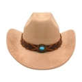 Chapeau de cowboy en feutre beige avec bandeau en cuir et pierre turquoise - Taille unique / Camel (Corde Croisée)