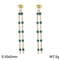 Minimalist long gold chain tassel earrings with dark green resin beads for women - Gold-Translucent Green Beads